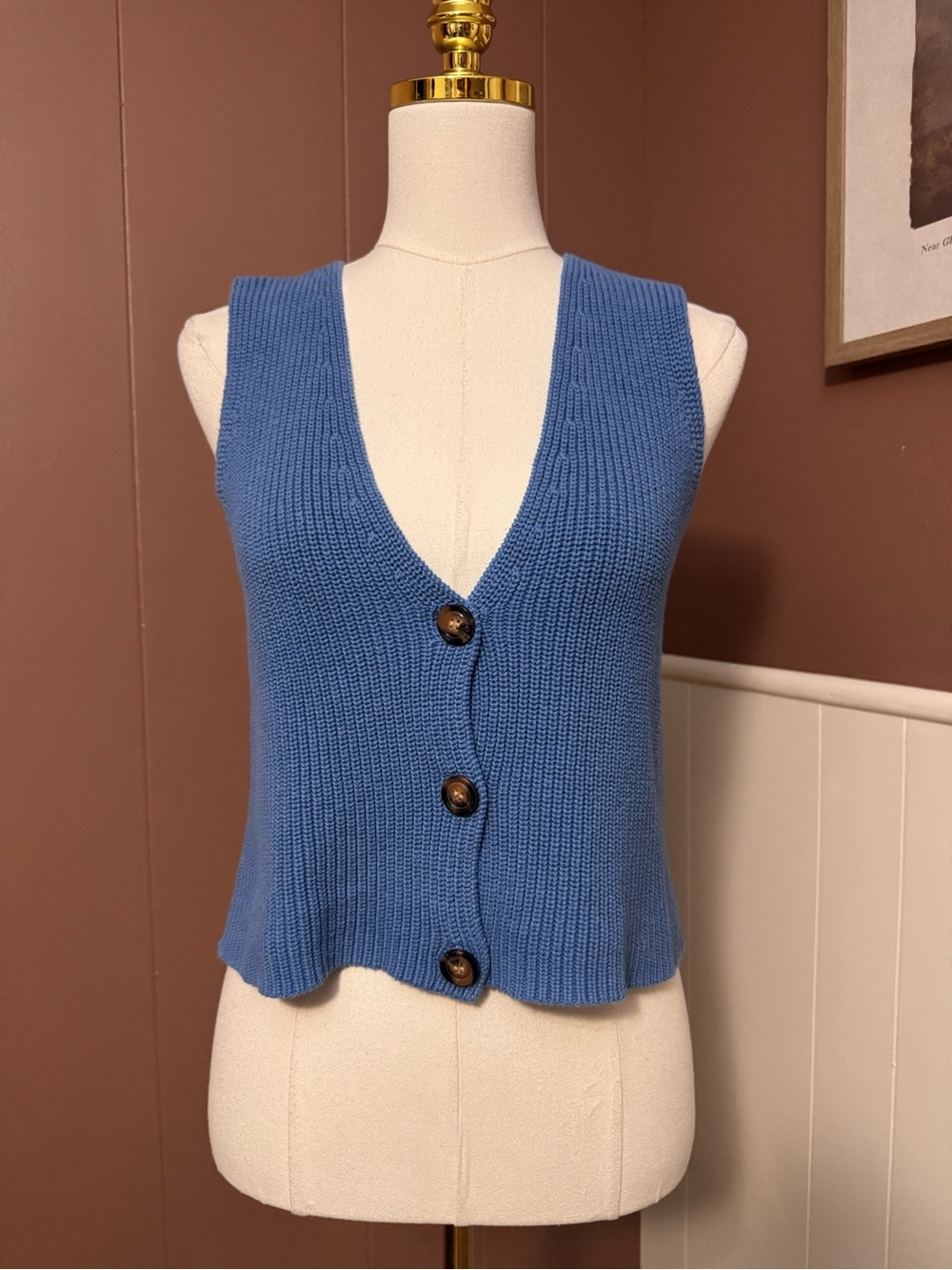 Vici Blue Knit 100% Cotton Button-Front Tank Top